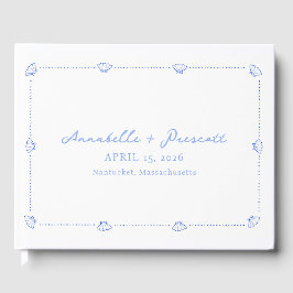 Livro De Visitas Casamento Azul Elegante Fronteira Chic Costeira