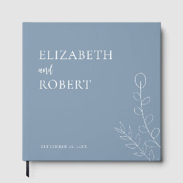 Livro De Visitas Casamento Azul Empoeirado Botânico Minimalista Ele