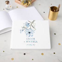 Livro De Visitas Casamento Azul Empoeirado Chic Moderno e Elegante