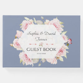 Livro De Visitas Casamento Azul Estanqueiro Geométrico bonito Blush