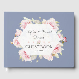 Livro De Visitas Casamento Azul Estanqueiro Geométrico bonito Blush