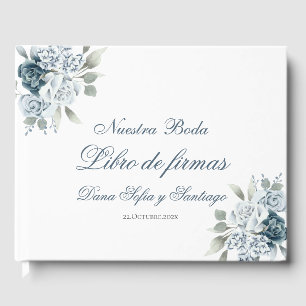 Livro De Visitas Casamento Azul Floral Espanhol
