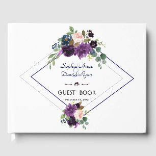 Livro De Visitas Casamento Azul Lavanda Roxo Marinho Floral