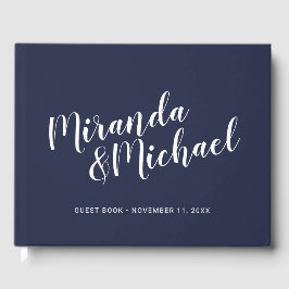 Livro De Visitas Casamento Azul Marinho Náutico com Script Moderno