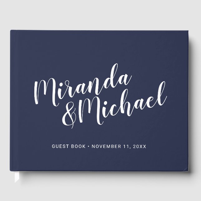 Livro De Visitas Casamento Azul Marinho Náutico com Script Moderno (Frente)
