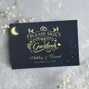 Livro De Visitas Casamento Azul Meia-Noite Estrelas Lua Celestial