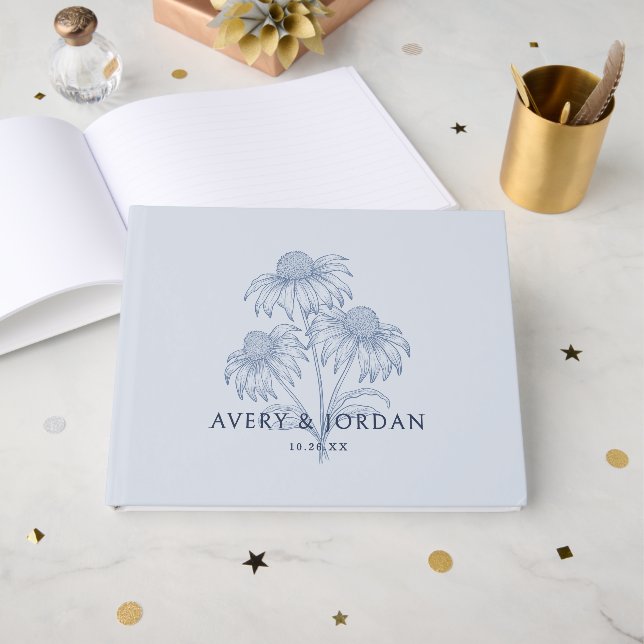 Livro De Visitas Casamento Azul Pó-De-Ferro-Vidro Elegante (Frente aberta)