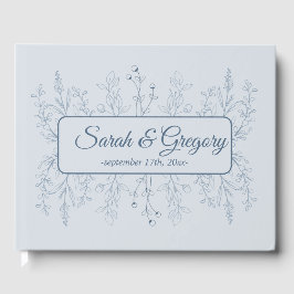Livro De Visitas Casamento Azul Simples Boho Floral Dusty