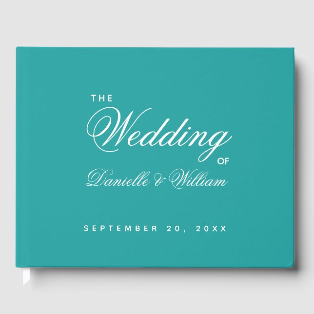 Livro De Visitas Casamento Azul Verde Simples Caligrafia em Script (Frente)