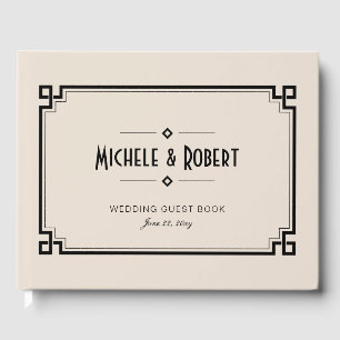 Livro De Visitas Casamento bege do art deco preto elegante do