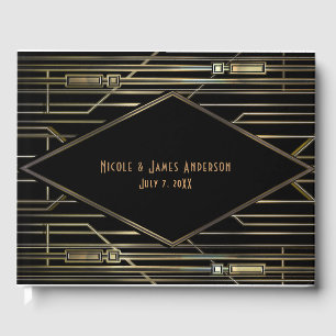 Livro De Visitas Casamento Black & Gold 20's Art Déco Gatsby Glam