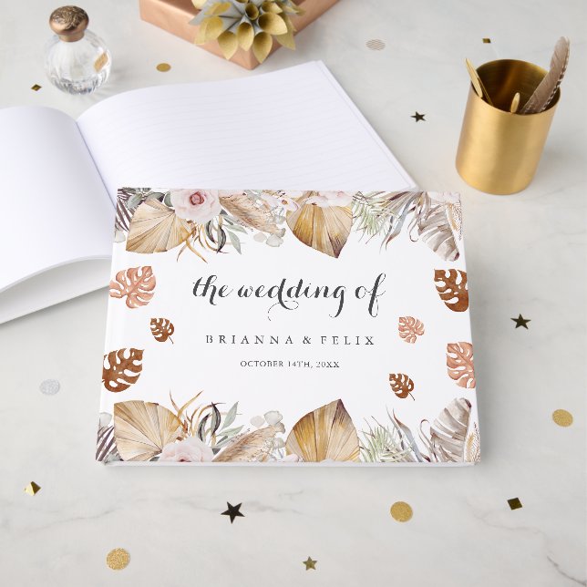 Livro De Visitas Casamento Boho Neutro Rústico (Frente aberta)