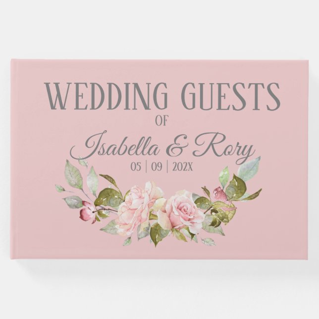 Livro De Visitas Casamento bonito de Rosas Púrpuras e Rosa (Frente)