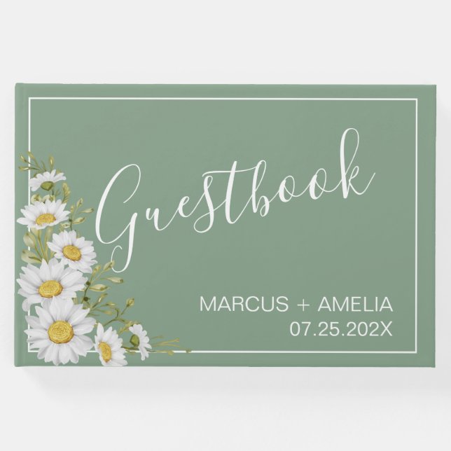 Livro De Visitas Casamento bonito dos Green & White Daisies (Frente)