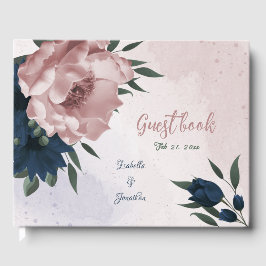 Livro De Visitas casamento botânico com flores rosa e marinhos