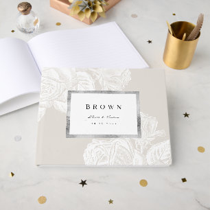 Livro De Visitas Casamento botânico do vintage neutro de prata