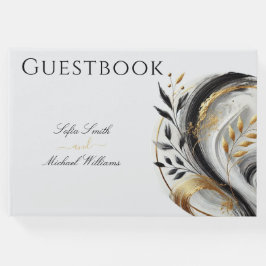 Livro De Visitas Casamento Botânico Dourado e branco preto moderno