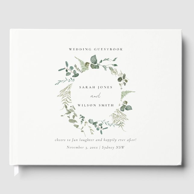 Livro De Visitas Casamento Botânico Elegante Eucalyptus Watercolor (Frente)