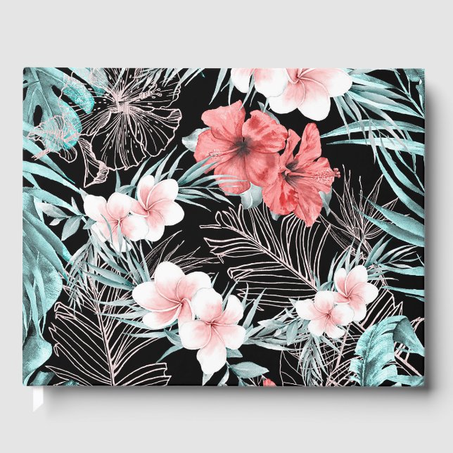 Livro De Visitas Casamento Botânico Elegante Tropical em Rosa Doura (Frente)