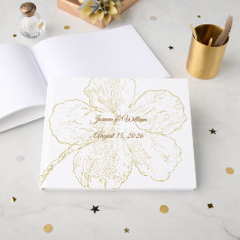 Livro De Visitas Casamento Botânico em Arte de Linha Floral Dourada