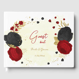 Livro De Visitas casamento botânico entre flores vermelhas e pretas