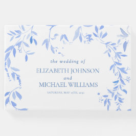 Livro De Visitas Casamento Botânico Floral Azul Elegante Francês