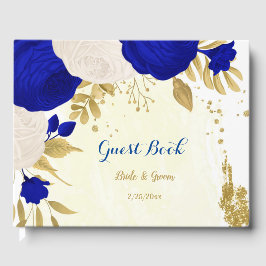 Livro De Visitas casamento botânico floral azul real e branco doura