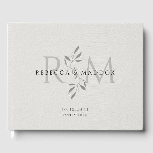 Livro De Visitas Casamento Botânico Monograma Cinza Elegante