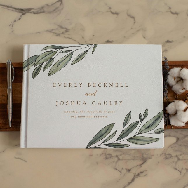 Livro De Visitas Casamento Botânico Romântico Perene (Romantic Evergreen Botanical Wedding Guest Book)