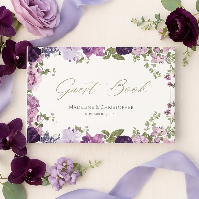 Livro De Visitas Casamento Botânico Roxo Elegante (Criador carregado)