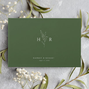 Livro De Visitas Casamento Botânico Simples Verde Monograma