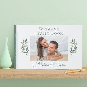 Livro De Visitas Casamento Botânico Verde com Foto do Casal Elegant