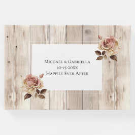 Livro De Visitas Casamento Branca de Rosas Rosa de Madeira Creme