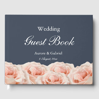 Livro De Visitas Casamento Branco Blush Azul-Marinho Elegante Rosa