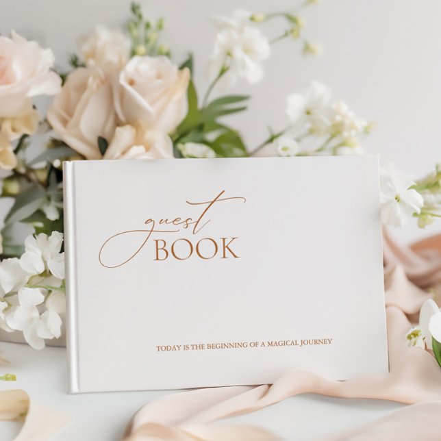 Livro De Visitas Casamento Branco da Caligrafia Moderna Elegante (Elegant Modern Calligraphy White Wedding Guest Book)