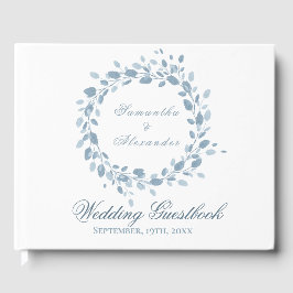 Livro De Visitas Casamento Branco de Dusty Blue Floral