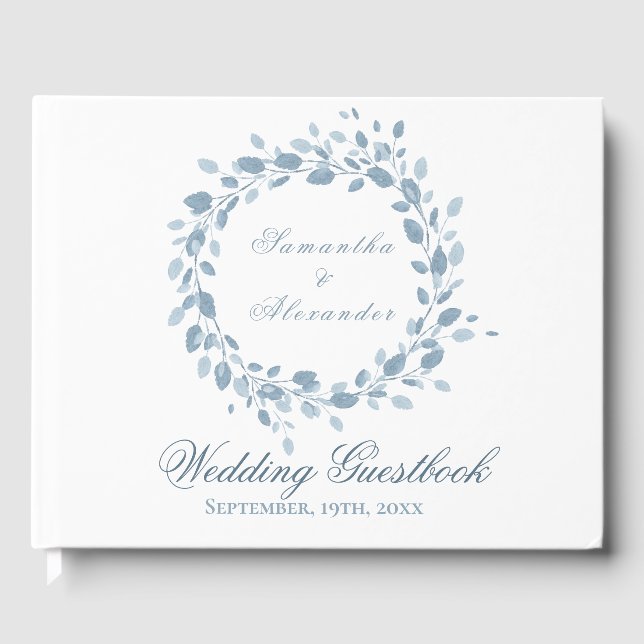 Livro De Visitas Casamento Branco de Dusty Blue Floral (Frente)