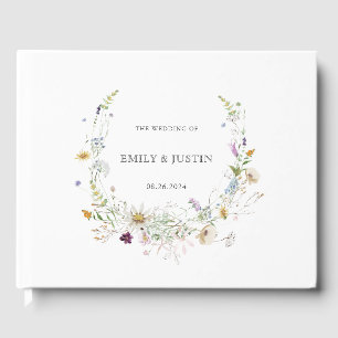 Livro De Visitas Casamento Branco de Wreath Wildflower Watercolor E