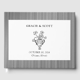 Livro De Visitas Casamento Branco e Negro Clássico Elegante