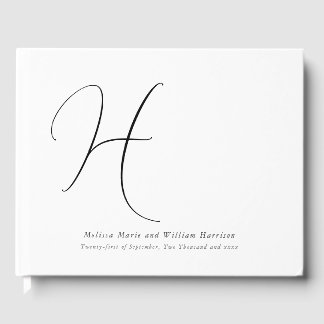 Livro De Visitas Casamento Branco e Negro Inicial do Monograma Mode