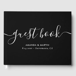 Livro De Visitas Casamento Branco e Preto de Script Moderno Elegant
