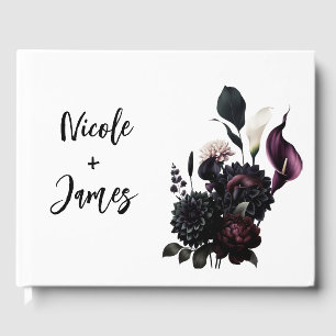 Livro De Visitas Casamento Branco Floral Romântico Sombrio