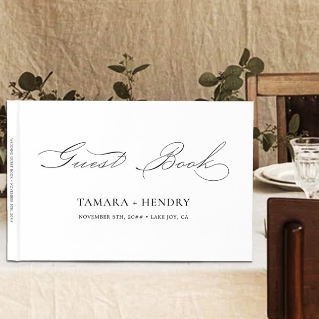 Livro De Visitas Casamento Branco Negro de Caligrafia Elegante Simp (Criador carregado)