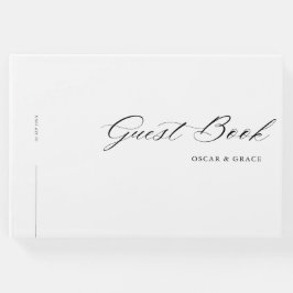 Livro De Visitas Casamento Branco Negro de Caligrafia Minimalista M