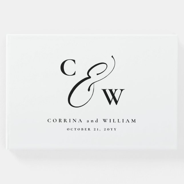 Livro De Visitas Casamento branco preto de colagem fotográfica em h (Frente)