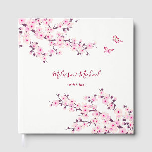 Livro De Visitas Casamento Branco Rosa-Rosa-Cereja