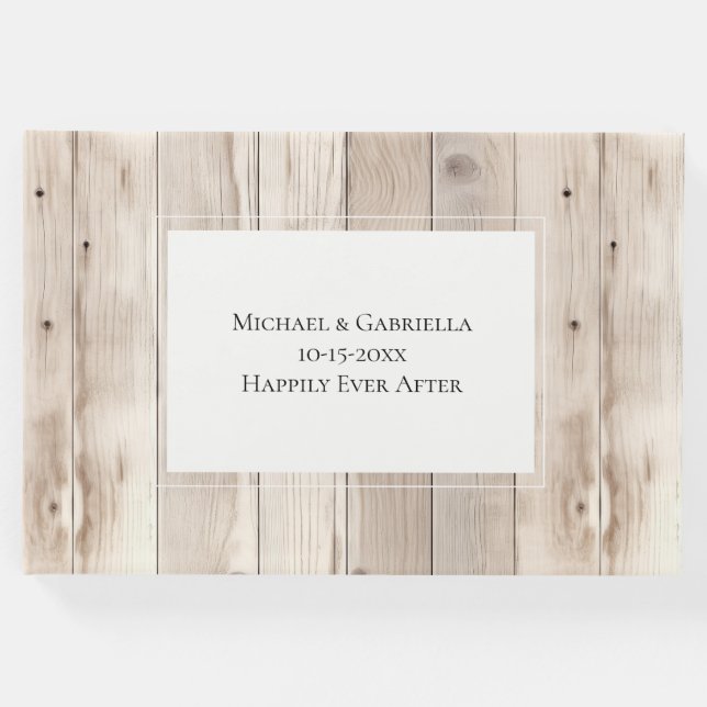 Livro De Visitas Casamento Branco Rustic Faux Wood Cream (Frente)