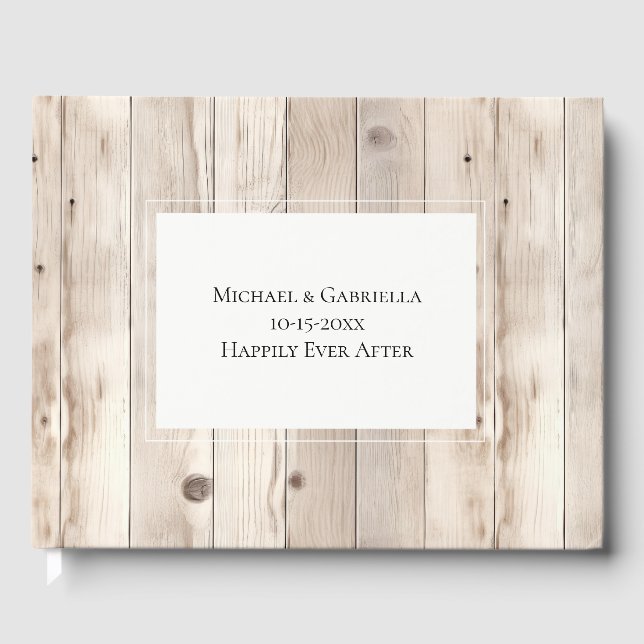 Livro De Visitas Casamento Branco Rustic Faux Wood Cream (Frente)