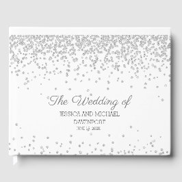 Livro De Visitas Casamento Brilhante de Diamante Prata Branco Elega