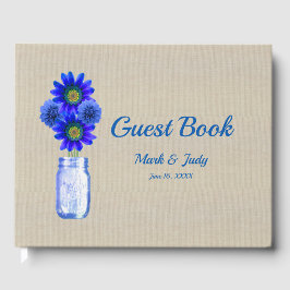 Livro De Visitas Casamento Burlap Rustic Blue Floral Mason Jar